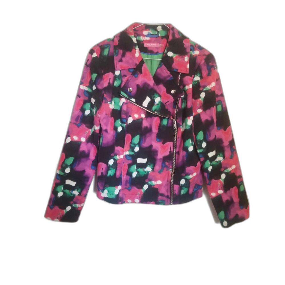 Isaac Mizrahi Women's Floral Moto Style Short Jacket Size 10 (Medium)